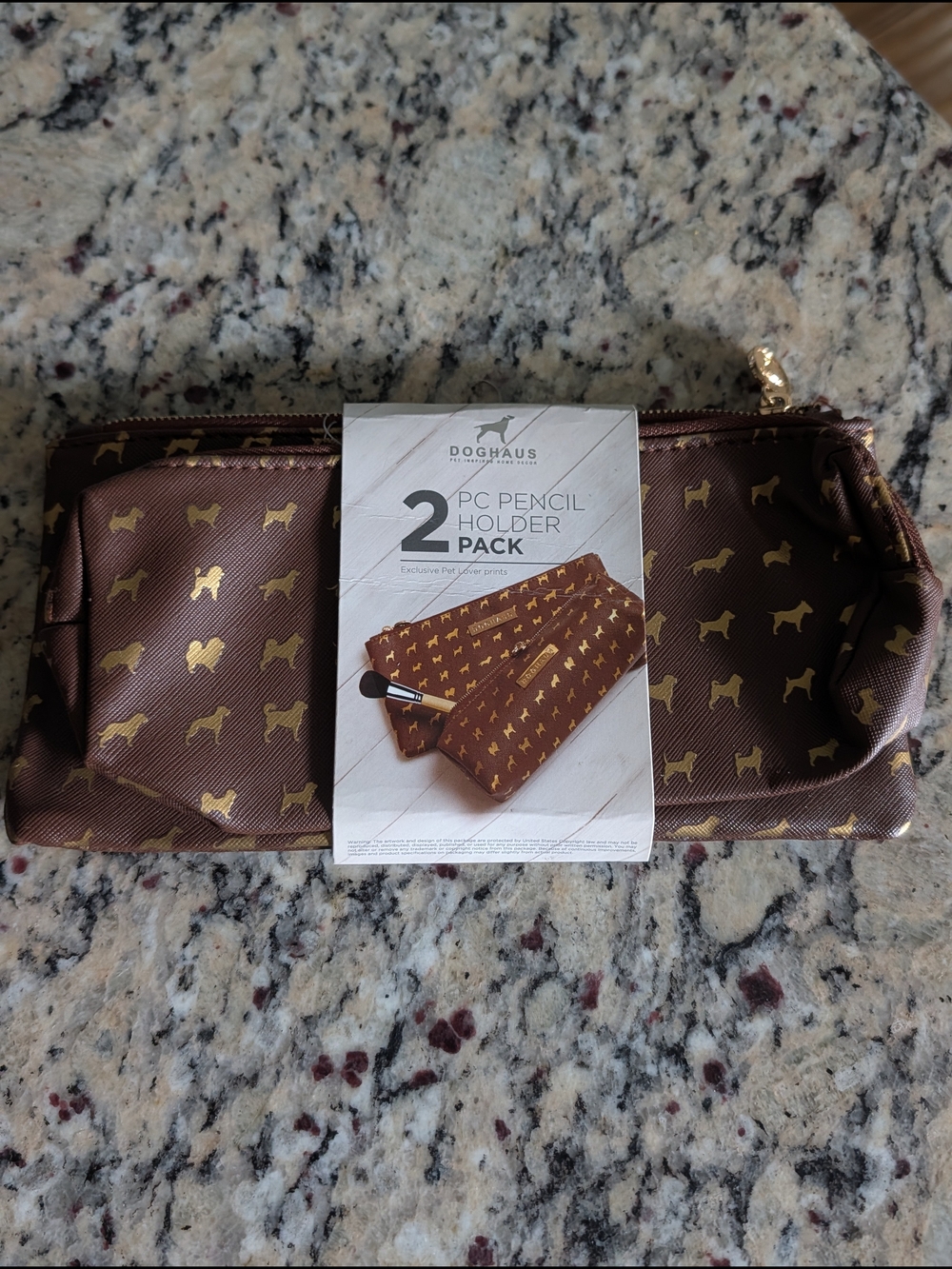 Brown Gold Dog Print Pencil Case - 2-Pack